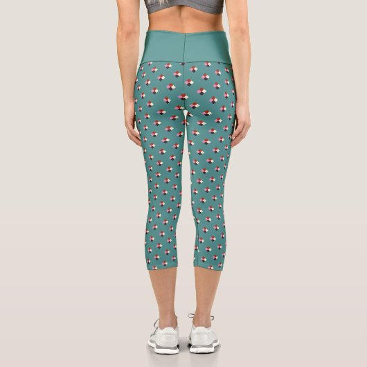Aquamarin Rosa Rosa Eggpflanze Elfenbeingrünes Mus Capri Leggings (Rückseite)
