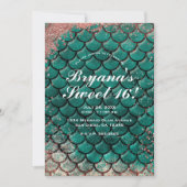 Aquamarin & rosa Rose Gold Glitzer Mermaid Sweet 1 Einladung (Vorderseite)