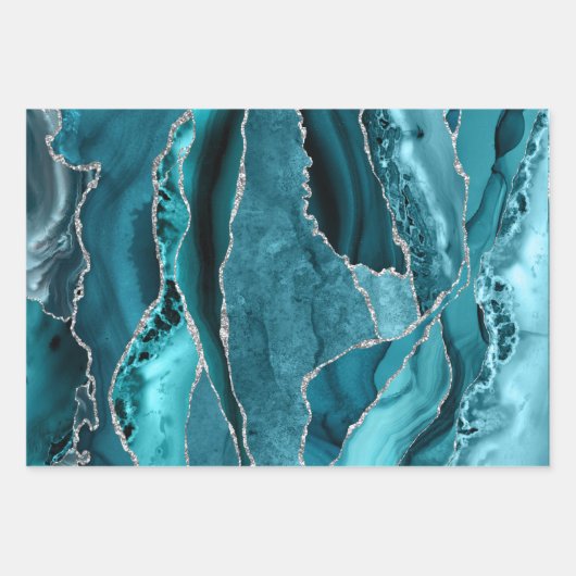 aquamarin-rosa-schwarzes Age Geschenkpapier Set (Vorderseite)