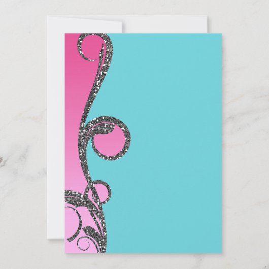 Aquamarin & rosa Silber Glitzer Swirl Sweet 16 Par Einladung (Rückseite)