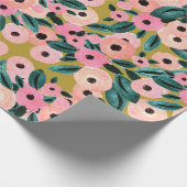 Aquamarin, rosa und goldene Flora Geschenkpapier (Ecke)