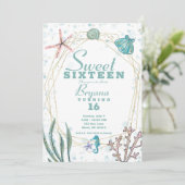 Aquamarin & rosa Unterwasser Whimsical Sweet 16 Pa Einladung (Stehend Vorderseite)
