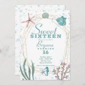 Aquamarin & rosa Unterwasser Whimsical Sweet 16 Pa Einladung (Vorne/Hinten)