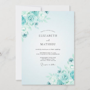 Aquamarin-Rosen-Hochzeit Einladung