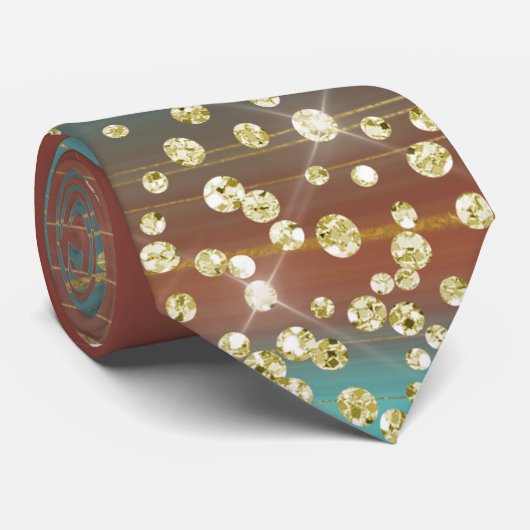 Aquamarin- & Rostmarben Gold Glitzer Necktie Krawatte (Gerollt)