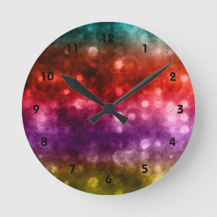 Aquamarin, rot, Lila & Chartreuse Bokeh Design Runde Wanduhr
