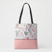 Aquamarin, rot, rosa Herzen und Blume, Farbblock Tasche (Vorderseite)