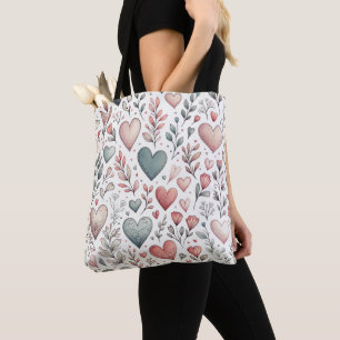 Aquamarin, rot, rosa Herzen und Blume Valentinstag Tasche