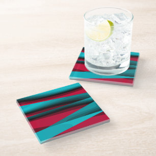 Aquamarin-rotes Muster Glasuntersetzer