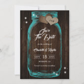 Aquamarin Rustic Wood Burlap Hearts Mason Jar Wedd Save The Date (Vorderseite)