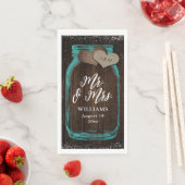 Aquamarin Rustic Wood Mason Jar Mr & Mrs Wedding Serviette (Beispiel)