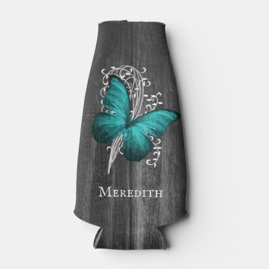 Aquamarin Rustikale Schmetterlingsflasche Personal Flaschenkühler (Vorderseite)