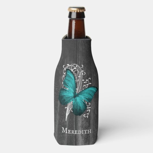 Aquamarin Rustikale Schmetterlingsflasche Personal Flaschenkühler (Flaschenvorderseite)