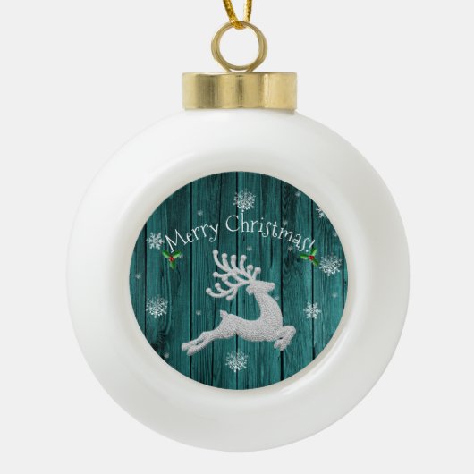 Aquamarin Rustikaler Weihnachtsmann Gerahmte Ornam Keramik Kugel-Ornament (Vorderseite)