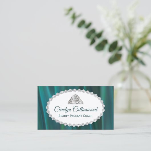 Aquamarin Satin Beauty Pageant Coach Business Card Visitenkarte (Stehend Vorderseite)