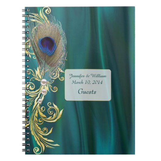 Aquamarin Satin und Peacock Feather Wedding Notebo Notizblock (Vorderseite)