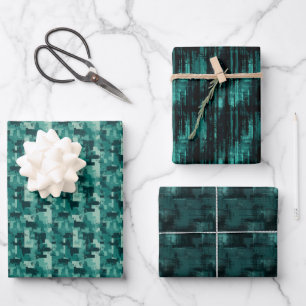 Aquamarin-Schwarz-Abstraktes Farbtrio Geschenkpapier Set