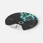 Aquamarin & schwarz Damask Bling Bow Glam Sweet 16 Pappteller (Schrägansicht)
