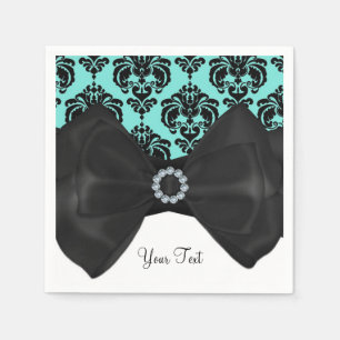 Aquamarin & schwarz Damask Bling Bow Glam Sweet 16 Serviette