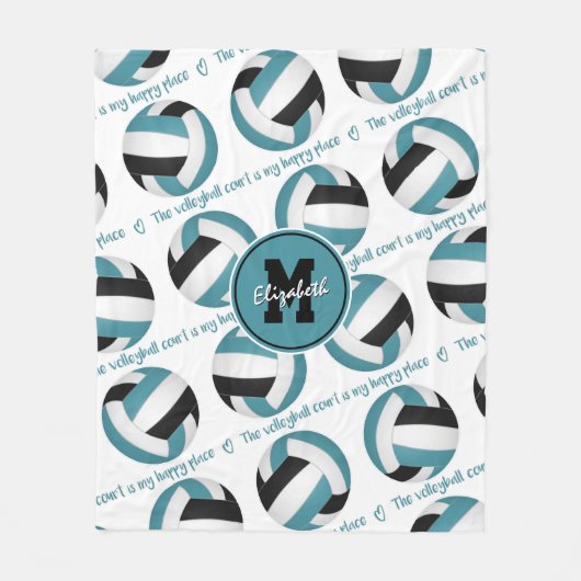 aquamarin Schwarz Der Volleyballplatz ist mein glü Fleecedecke (Vorderseite)