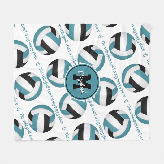 aquamarin Schwarz Der Volleyballplatz ist mein glü Fleecedecke (Vorderseite (Horizontal))