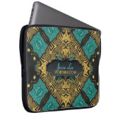 Aquamarin & schwarz-goldbestickter Laptop-Sieb Laptopschutzhülle (Vorne Rechts)
