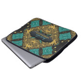 Aquamarin & schwarz-goldbestickter Laptop-Sieb Laptopschutzhülle (Vorne Knopf)