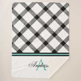 Aquamarin Schwarz Kariert Personalisiert Sherpadecke