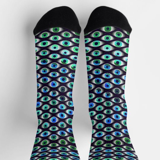 Aquamarin-schwarz-schwarz-scharfe Augen-Muster Coo Socken (Oben)