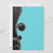 Aquamarin & Schwarz Silver Glitzer Swirl Sweet 16  Einladung (Rückseite)