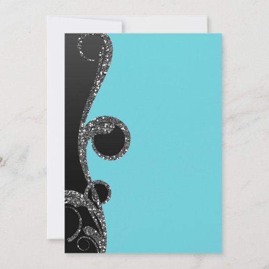 Aquamarin & Schwarz Silver Glitzer Swirl Sweet 16  Einladung (Rückseite)