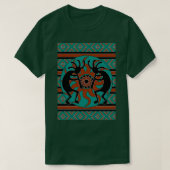 Aquamarin Schwarz und Braun Kokopelli Südwestdesig T-Shirt (Design vorne)