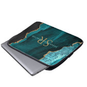 Aquamarin, schwarz und goldfarben, DIY-Name und Mo Laptopschutzhülle (Vorne Knopf)