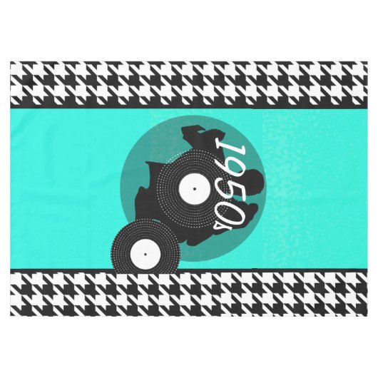 Aquamarin, schwarz und weiß Vintag Tischdecke (Vorderseite (Horizontal))