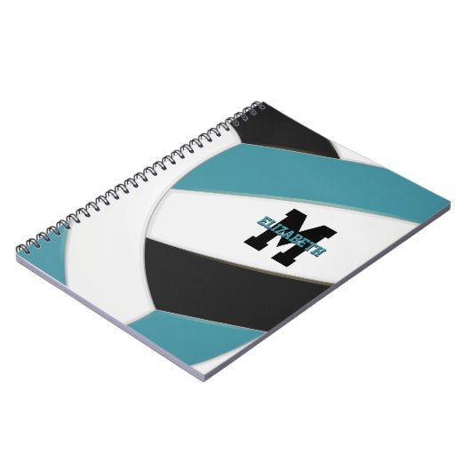 aquamarin Schwarz-weiße personalisierte Volleyball Notizblock (Linke Seite)