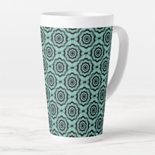 Aquamarin Schwarze Blume Nahtloses Muster Milchtasse (Rechte Ecke)