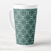 Aquamarin Schwarze Blume Nahtloses Muster Milchtasse (Linke Ecke)