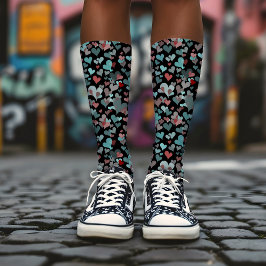 Aquamarin Schwarzes Herz Muster Dunkle Niedliche f Socken