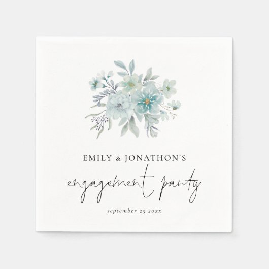 Aquamarin Sea Mist Florals Script-Engagement Party Serviette (Vorderseite)