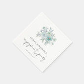 Aquamarin Sea Mist Florals Script-Engagement Party Serviette (Ecke)