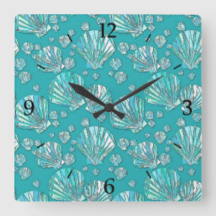 Aquamarin, seafoam Muscheln, Türkishintergrund Quadratische Wanduhr