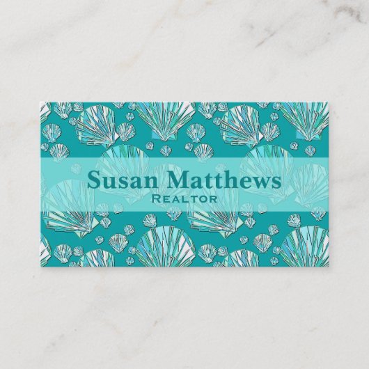 Aquamarin, seafoam Muscheln, Türkishintergrund Visitenkarte (Vorderseite)