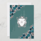 Aquamarin & silber florales Elegant Quinceñera Einladung (Rückseite)