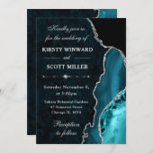 Aquamarin & silber Glitzer Agate und Marmorhochzei Einladung (Vorne/Hinten)