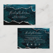 Aquamarin & silber Glitzer Wasserfarbe Gilded Agat Visitenkarte (Vorne/Hinten)