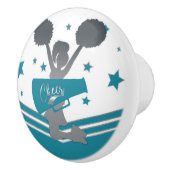 Aquamarin & Silberstars Cheer Cheer Leader Girls Keramikknauf (Rechts)