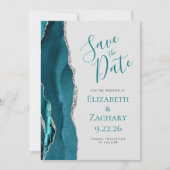 Aquamarin Silver Agate 5-Foto Grau Save the Date Einladung (Vorderseite)