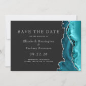 Aquamarin Silver Agate Dark Save the Date Einladung (Vorderseite)