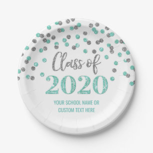 Aquamarin Silver Confetti Abschluss 2020 Pappteller