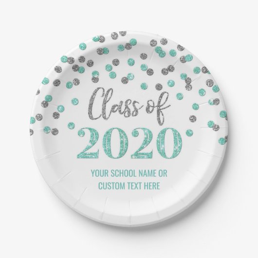 Aquamarin Silver Confetti Abschluss 2020 Pappteller (Vorderseite)